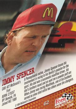 1994 Finish Line - Silver #62 Jimmy Spencer Back