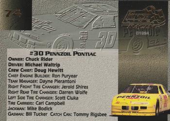 1994 Finish Line Gold #74 Michael Waltrip's Car Back