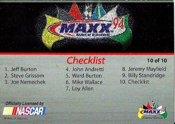 1994 Maxx - Rookie Class of '94 #10 Checklist Back
