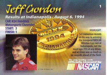 1994 Maxx Medallion #1 Jeff Gordon Back