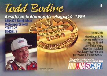 1994 Maxx Medallion #8 Todd Bodine Back