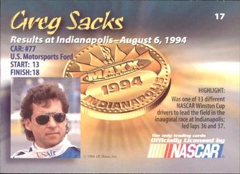 1994 Maxx Medallion #17 Greg Sacks Back