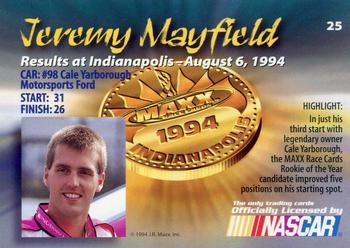1994 Maxx Medallion #25 Jeremy Mayfield Back