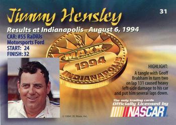 1994 Maxx Medallion #31 Jimmy Hensley Back