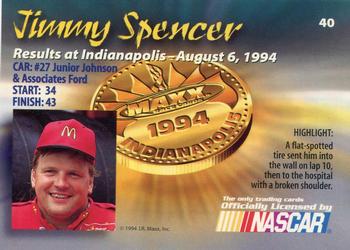 1994 Maxx Medallion #40 Jimmy Spencer Back