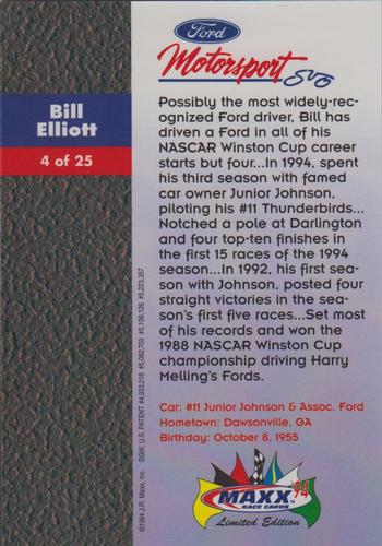1994 Maxx Ford Motorsport #4 Bill Elliott Back