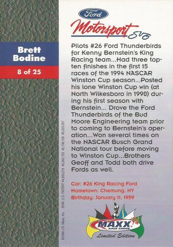 1994 Maxx Ford Motorsport #8 Brett Bodine Back