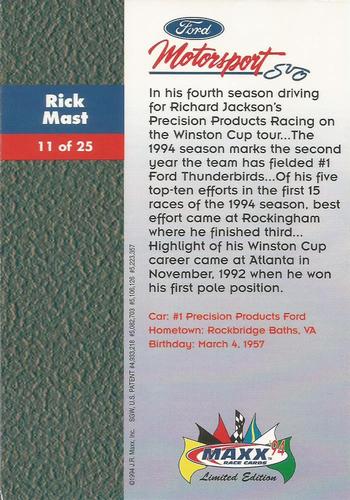 1994 Maxx Ford Motorsport #11 Rick Mast Back