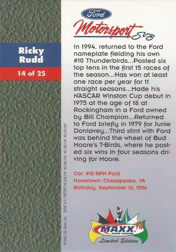 1994 Maxx Ford Motorsport #14 Ricky Rudd Back