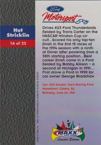 1994 Maxx Ford Motorsport #16 Hut Stricklin Back