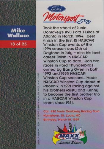 1994 Maxx Ford Motorsport #18 Mike Wallace Back