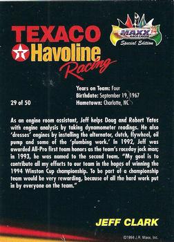 1994 Maxx Texaco Havoline Racing #29 Jeff Clark Back