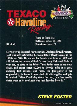 1994 Maxx Texaco Havoline Racing #31 Steve Foster Back