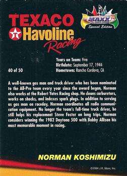 1994 Maxx Texaco Havoline Racing #40 Norman Koshimizu Back