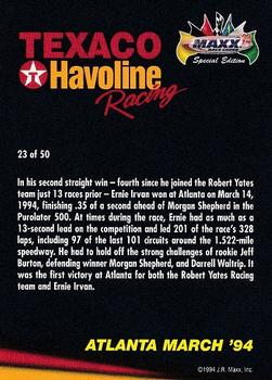 1994 Maxx Texaco Havoline Racing #23 Ernie Irvan Back