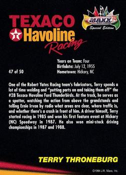 1994 Maxx Texaco Havoline Racing #47 Terry Throneburg Back