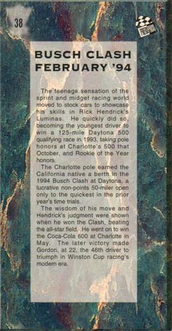 1994 Press Pass Optima XL - Red Hot #38 Busch Clash February '94 Back
