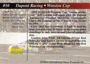 1994 Traks - First Run #10 DuPont Racing Back