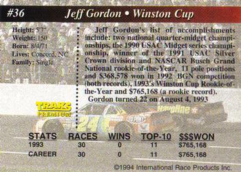 1994 Traks - First Run #36 Jeff Gordon Back