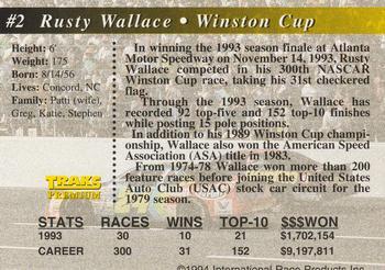 1994 Traks - First Run #2 Rusty Wallace Back