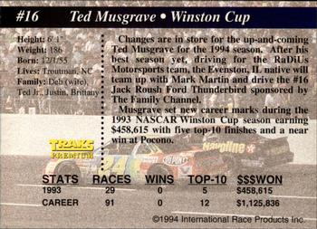 1994 Traks - First Run #16 Ted Musgrave Back
