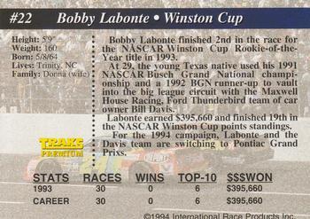 1994 Traks - First Run #22 Bobby Labonte Back