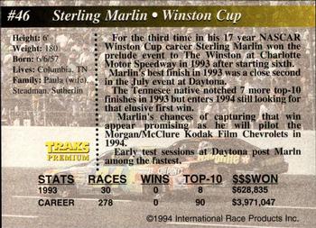 1994 Traks - First Run #46 Sterling Marlin Back