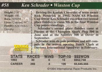1994 Traks - First Run #58 Ken Schrader Back