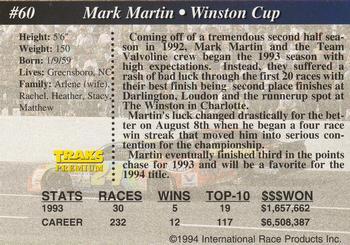 1994 Traks - First Run #60 Mark Martin Back