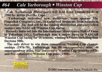 1994 Traks - First Run #64 Cale Yarborough Back