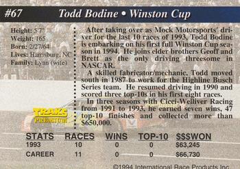 1994 Traks - First Run #67 Todd Bodine Back