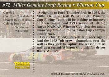 1994 Traks - First Run #72 Miller Genuine Draft Racing Back