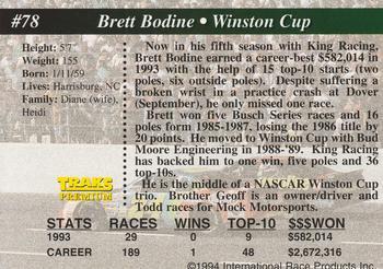 1994 Traks - First Run #78 Brett Bodine Back