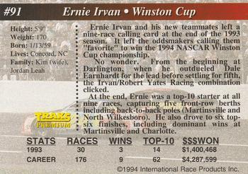1994 Traks - First Run #91 Ernie Irvan Back