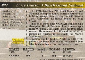 1994 Traks - First Run #92 Larry Pearson Back