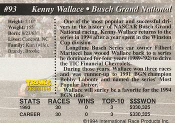 1994 Traks - First Run #93 Kenny Wallace Back
