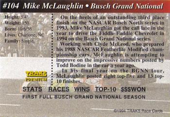 1994 Traks - First Run #104 Mike McLaughlin Back