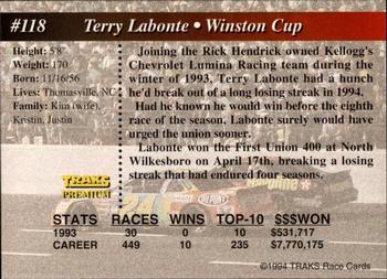 1994 Traks - First Run #118 Terry Labonte Back