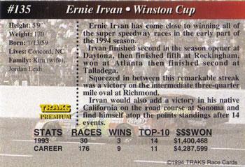 1994 Traks - First Run #135 Ernie Irvan Back