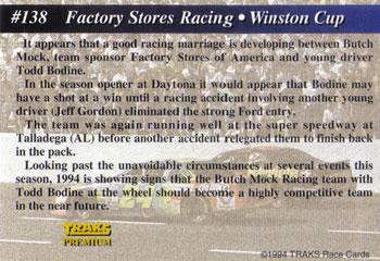 1994 Traks - First Run #138 Factory Stores Racing Back