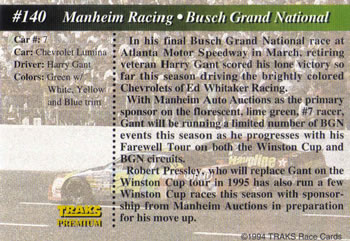 1994 Traks - First Run #140 Manheim Auctions Racing Back