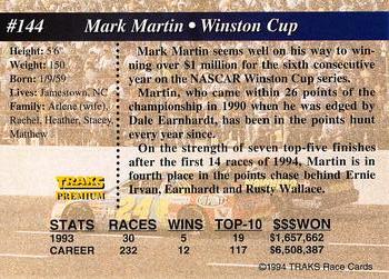 1994 Traks - First Run #144 Mark Martin Back