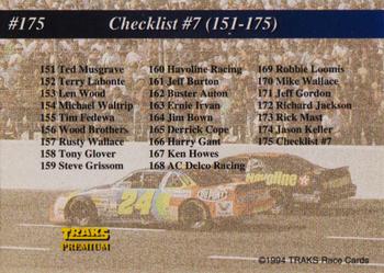 1994 Traks - First Run #175 Checklist #7: 151-175 Back
