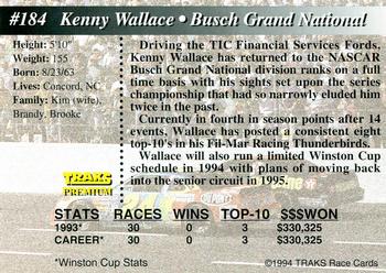 1994 Traks - First Run #184 Kenny Wallace Back