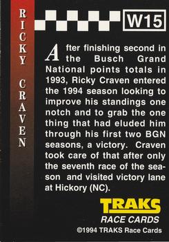 1994 Traks - Series I Winners #W15 Ricky Craven Back