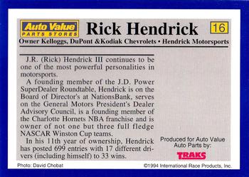 1994 Traks Auto Value #16 Rick Hendrick Back