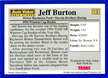 1994 Traks Auto Value #19 Jeff Burton Back
