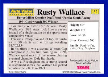 1994 Traks Auto Value #21 Rusty Wallace Back