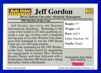 1994 Traks Auto Value #25 Jeff Gordon Back