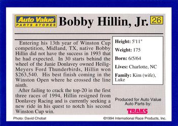 1994 Traks Auto Value #26 Bobby Hillin Jr. Back